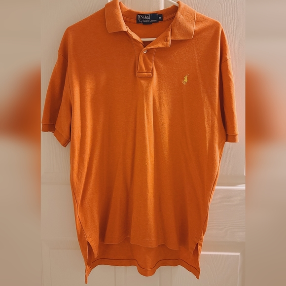 Ralph Lauren Polo Shirt Men Orange Medium Plain Pony Short Sleeve Collared Golf - Picture 1 of 4